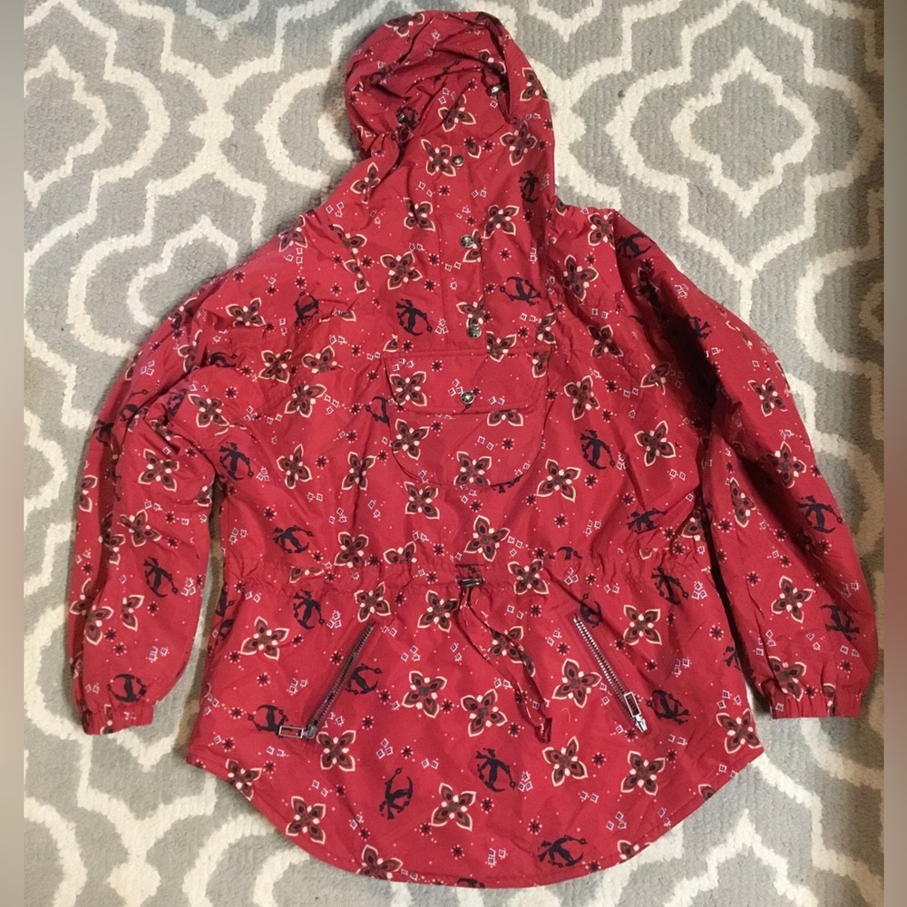 LL Bean Women’s Nylon Hoodie Jacket Floral Red Ski/snowboard Jacket